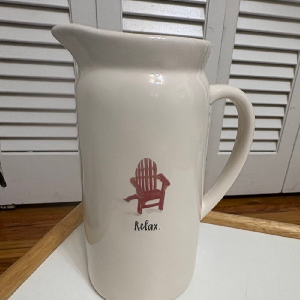 Rae Dunn Pitcher Jug RELAX Adirondack Chair White Ceramic